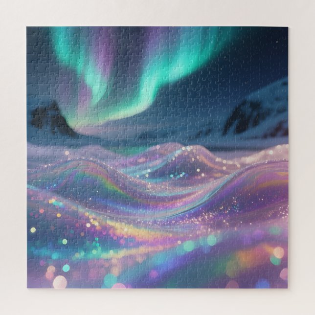 Aurora Borealis Funkelnde Wellen Fantasie Puzzle (Vertikal)