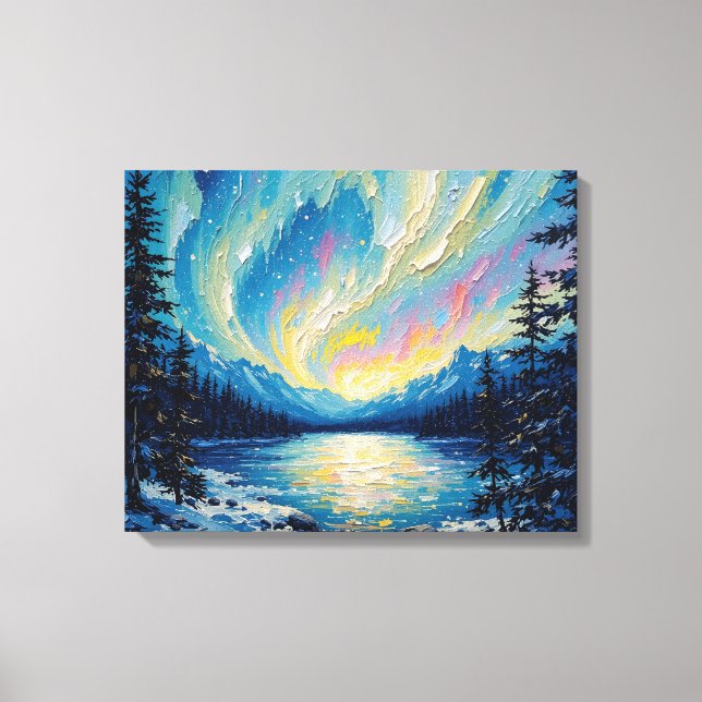 Aurora Borealis Glow Premium Wrapped Canvas Wall A Leinwanddruck (Vorderseite)