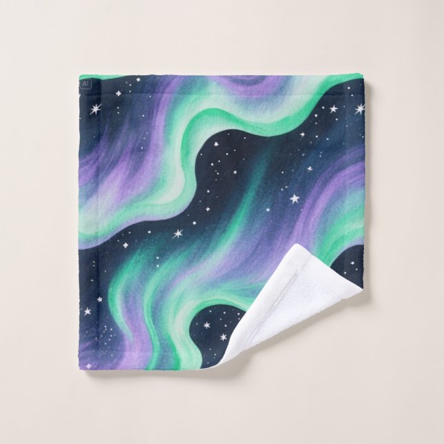 Aurora Borealis, grün und Lila Badhandtuch Set (Waschlappen)
