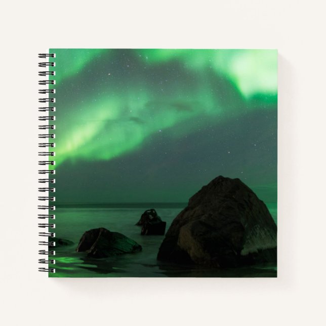 Aurora Borealis Lofoten Beach Norway Notizbuch (Vorderseite)