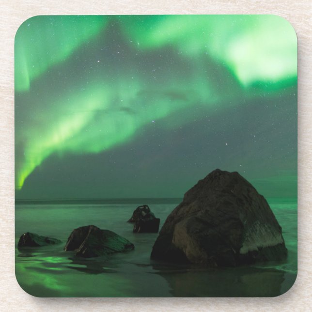 Aurora Borealis | Lofoten Beach Norwegen Getränkeuntersetzer (Vorderseite)