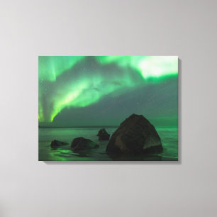 Aurora Borealis   Lofoten Beach Norwegen Leinwanddruck