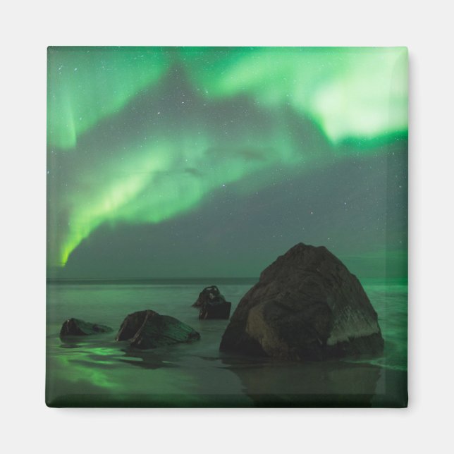 Aurora Borealis | Lofoten Beach Norwegen Magnet (Vorne)