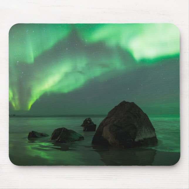 Aurora Borealis | Lofoten Beach Norwegen Mousepad (Vorne)