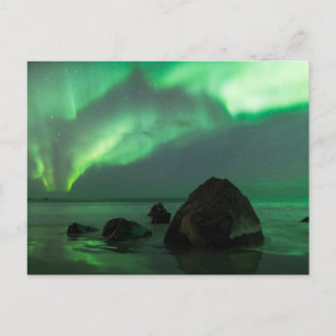 Aurora Borealis   Lofoten Beach Norwegen Postkarte