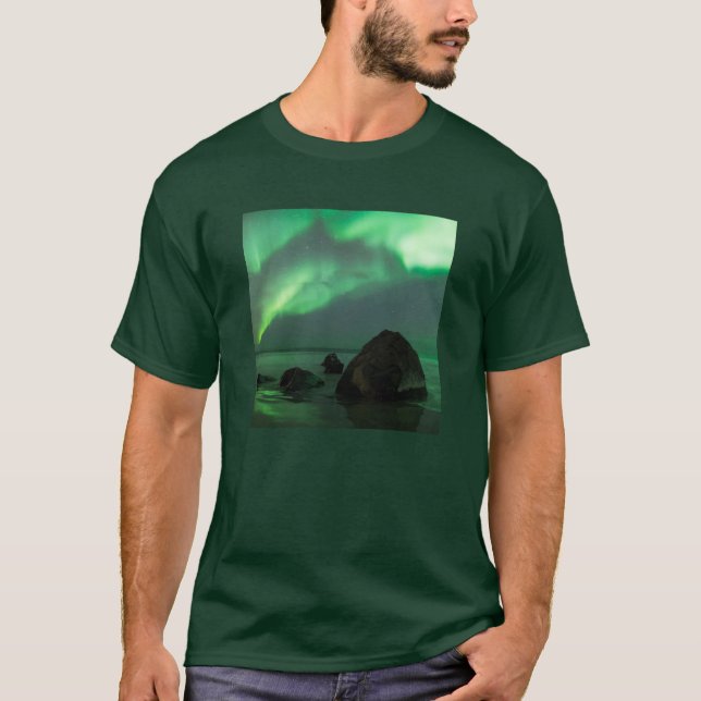 Aurora Borealis | Lofoten Beach Norwegen T-Shirt (Vorderseite)