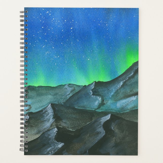 Aurora Borealis Night Sky Aquarell Planer (Vorderseite)