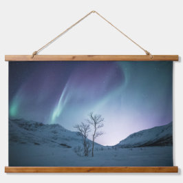 Aurora Borealis Night Wandteppich Mit Holzrahmen