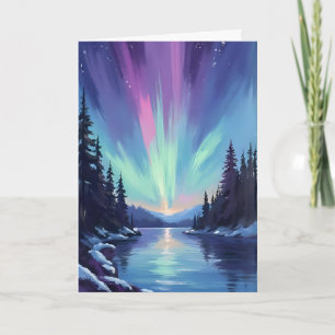 Aurora Borealis   Nordlicht Aquarell Karte