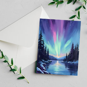 Aurora Borealis   Nordlicht Aquarellkarte