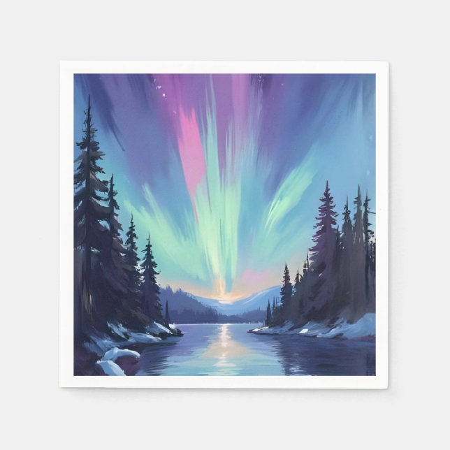 Aurora Borealis | Nordlicht Wasserfarbe Serviette (Vorderseite)
