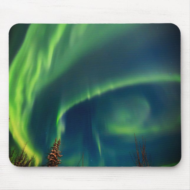Aurora Borealis Nordlichter Alaska Himmel Grün Mousepad (Vorne)