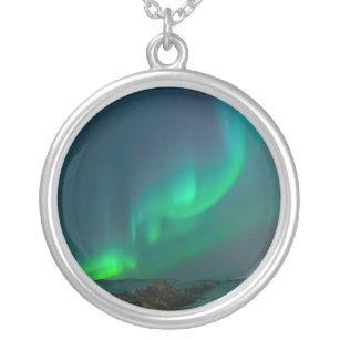 Aurora Borealis Nordlichter Alaska Himmel Grün Versilberte Kette