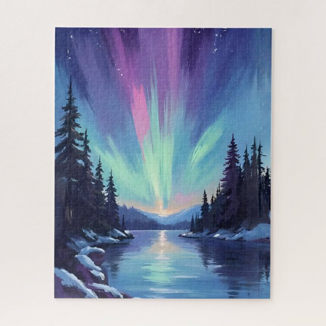 Aurora Borealis | Nordlichter Aquarell Puzzle (Vertikal)