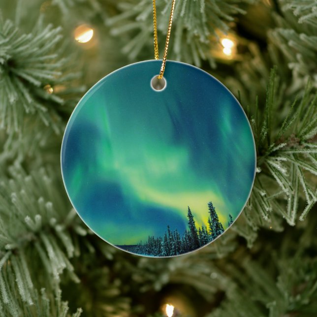 Aurora Borealis Nordlichter arktischer Nachthimmel Keramik Ornament (Baum)