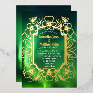 Aurora Borealis Nordlichter Goldfolie Hochzeit Folieneinladung