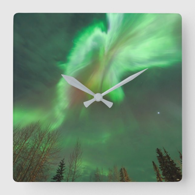 Aurora Borealis Northern Lights | Fairbanks Quadratische Wanduhr (Vorderseite)