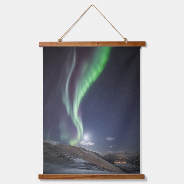 Aurora Borealis Norwegen Wandteppich Mit Holzrahmen (Vorderseite)