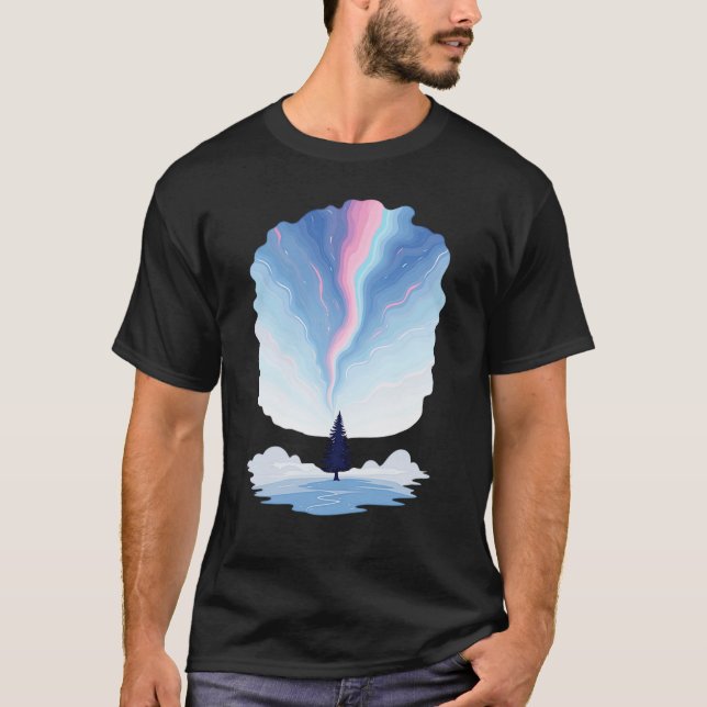Aurora Borealis Pink Blue Swirl Pine Tree Winter T-Shirt (Vorderseite)