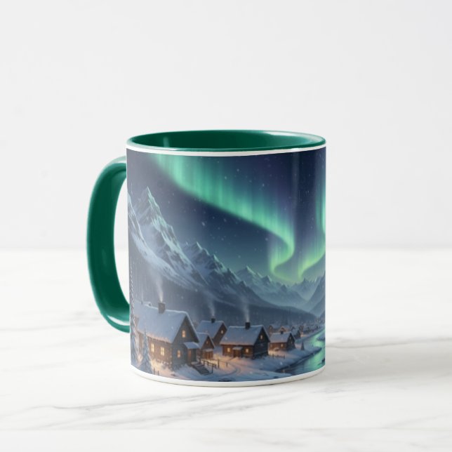 Aurora-Borealis-Schneedorfkombination Tasse (Vorderseite Links)