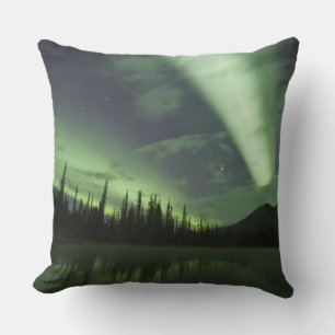 Aurora borealis spiegeln sich im Tundra-Teich wide Kissen