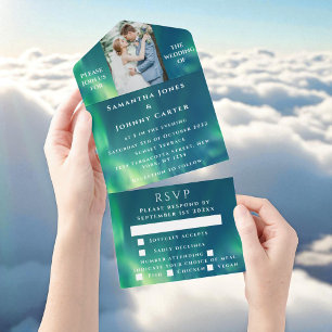Aurora Borealis Sternen Nacht Sterne Foto Hochzeit All In One Einladung