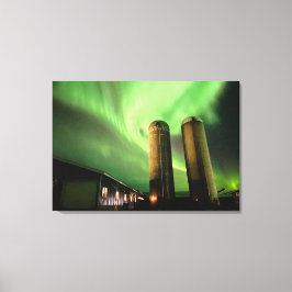 Aurora Borealis über Alberta Farmsilos Leinwanddruck
