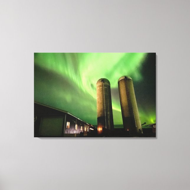 Aurora Borealis über Alberta Farmsilos Leinwanddruck (Vorderseite)