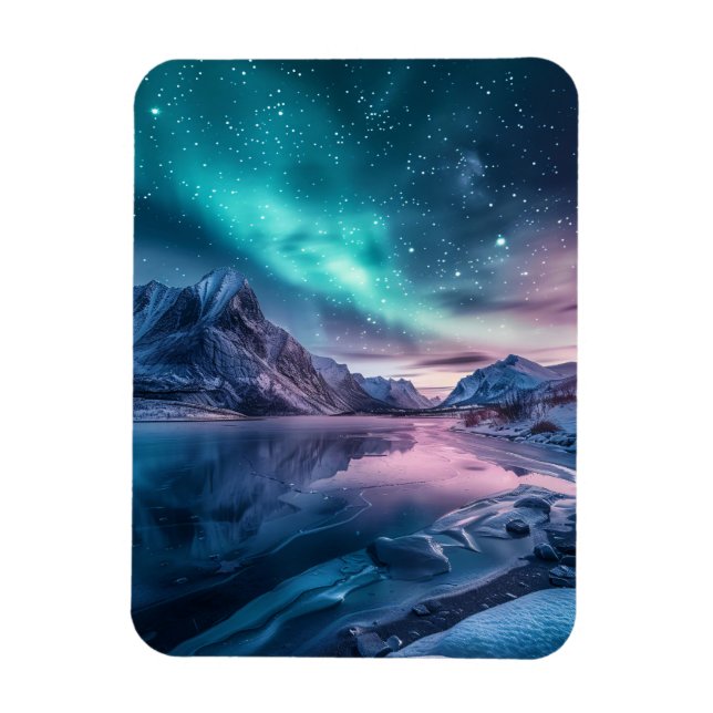 Aurora Borealis Über die verschneiten Berglandscha Magnet (Vertikal)