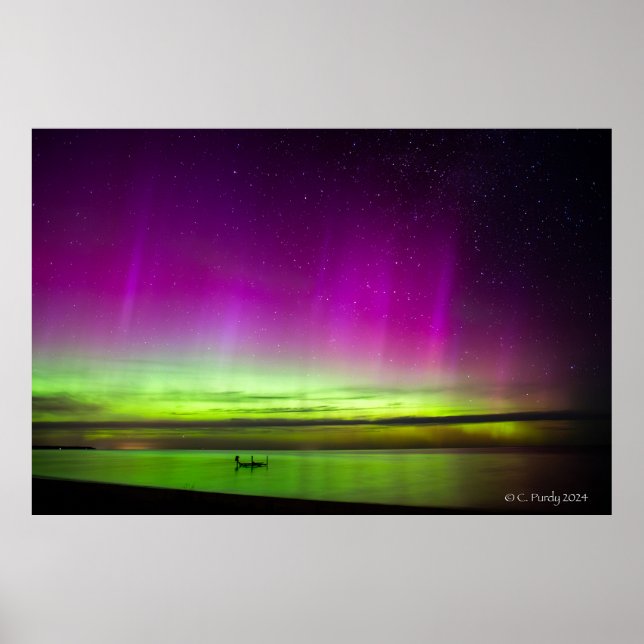 Aurora Borealis über Hammond Bay Michigan Poster (Vorne)
