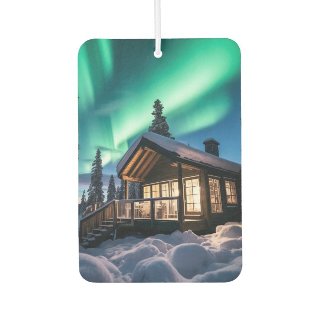 Aurora borealis über Winterkabine Autolufterfrischer (Vorderseite)