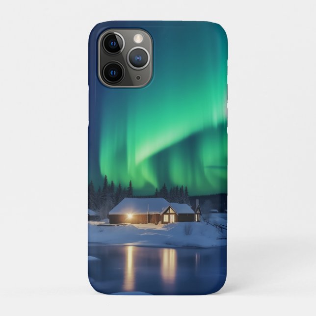 Aurora borealis über Winterkabine Case-Mate iPhone Hülle (Rückseite)