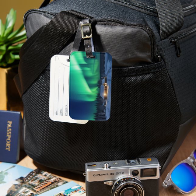 Aurora borealis über Winterkabine Gepäckanhänger (Vorderseite & Rückseite)