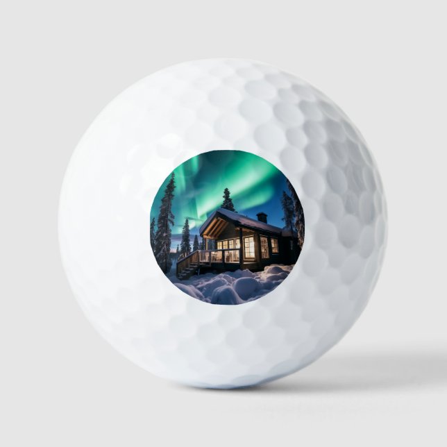 Aurora borealis über Winterkabine Golfball (Vorderseite)