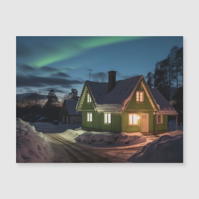 Aurora borealis über Winterkabine Magnetkarte (Vorderseite)