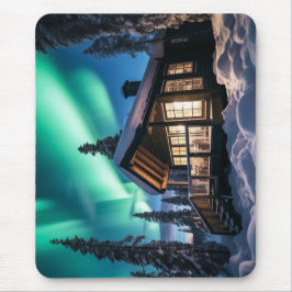 Aurora borealis über Winterkabine Mousepad
