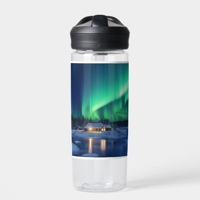 Aurora borealis über Winterkabine Trinkflasche (Vorderseite)
