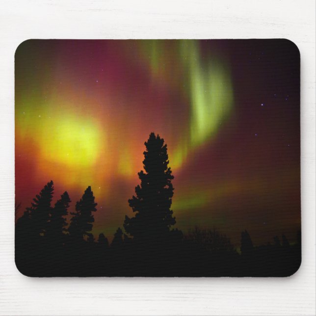 Aurora Borealis und Bäume Mousepad (Vorne)