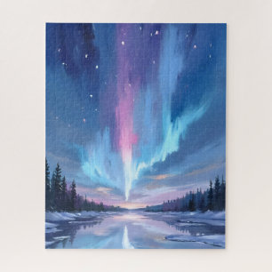 Aurora Borealis Wasserfarbe Nordlichter Gemalt Puzzle