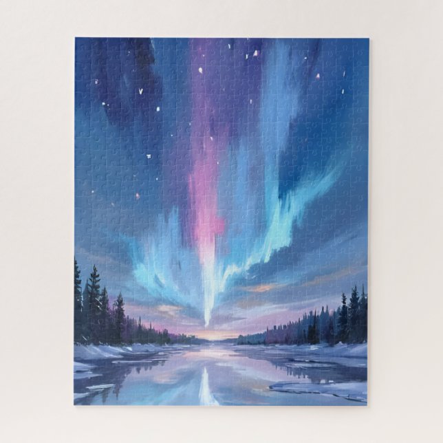 Aurora Borealis Wasserfarbe Nordlichter Gemalt Puzzle (Vertikal)