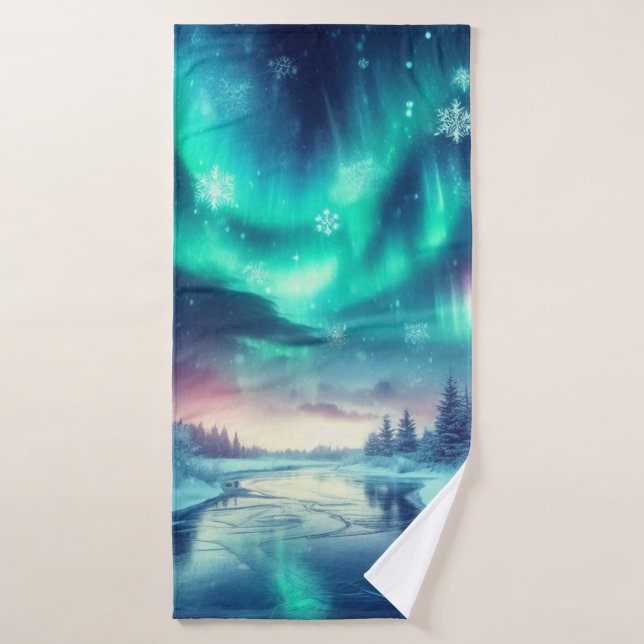 aurora borealis/Weihnachten/Winter Badehandtuch (Badehandtuch)