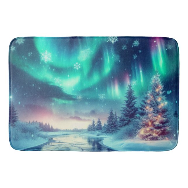 aurora borealis/Weihnachten/Winter Badematte (Vorderseite)