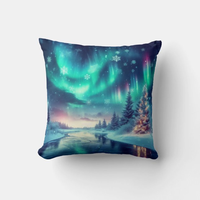 aurora borealis/Weihnachten/Winter Kissen (Vorderseite)