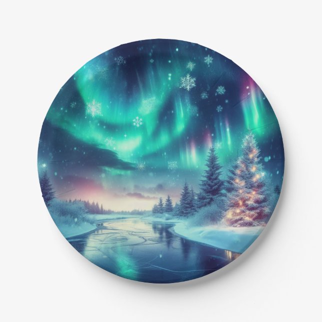 aurora borealis/Weihnachten/Winter Pappteller (Vorderseite)