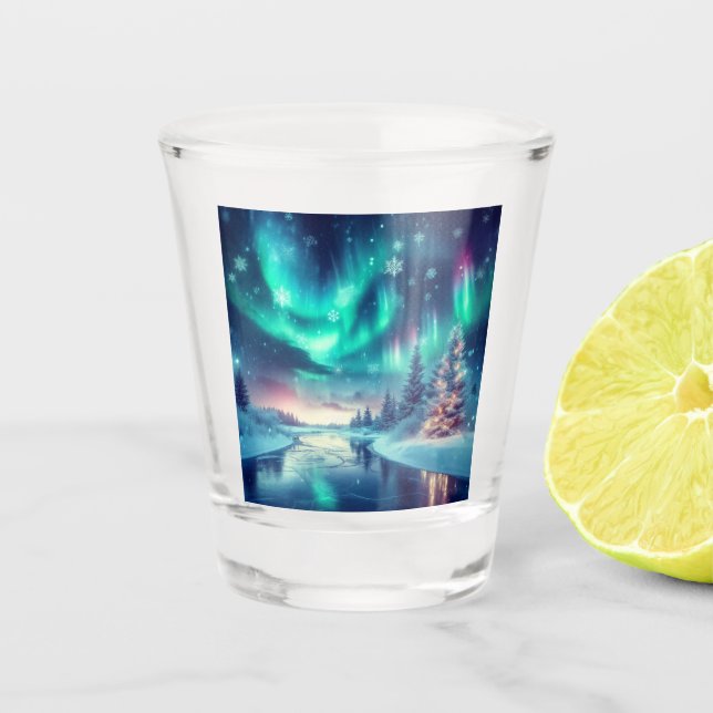 aurora borealis/Weihnachten/Winter Schnapsglas (Vorderseite)