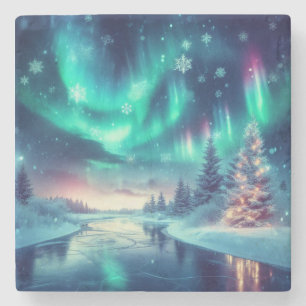aurora borealis/Weihnachten/Winter Steinuntersetzer