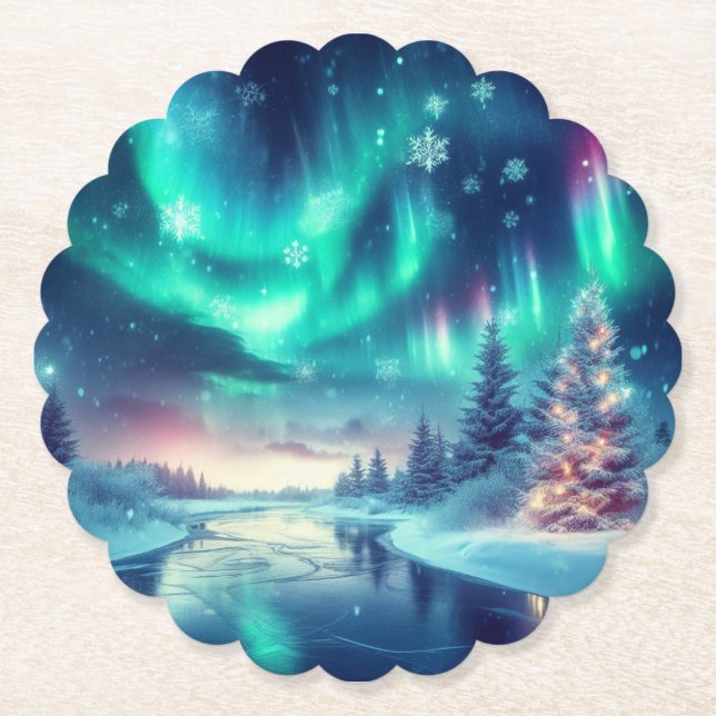 aurora borealis/Weihnachten/Winter Untersetzer (Vorderseite)