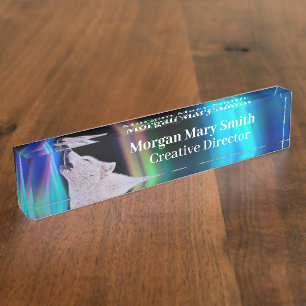Aurora Borealis Wolf Song   Rainbow Desk Namplate Namensplakette