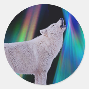 Aurora Borealis Wolf Song   Regenbogenaufkleber Runder Aufkleber