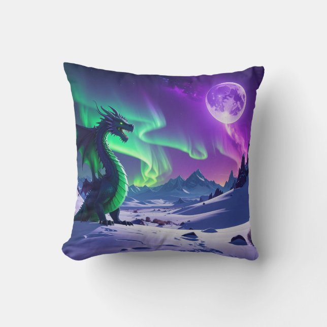 Aurora-Drache – Fantasy-Mausepad Nordlichter Kissen (Vorderseite)